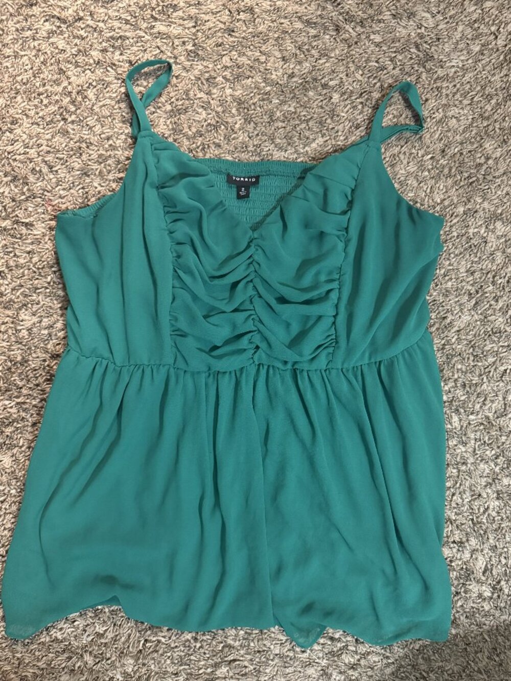 Torrid Babydoll Cami Tank Womens 2X Green Ruched Smocked